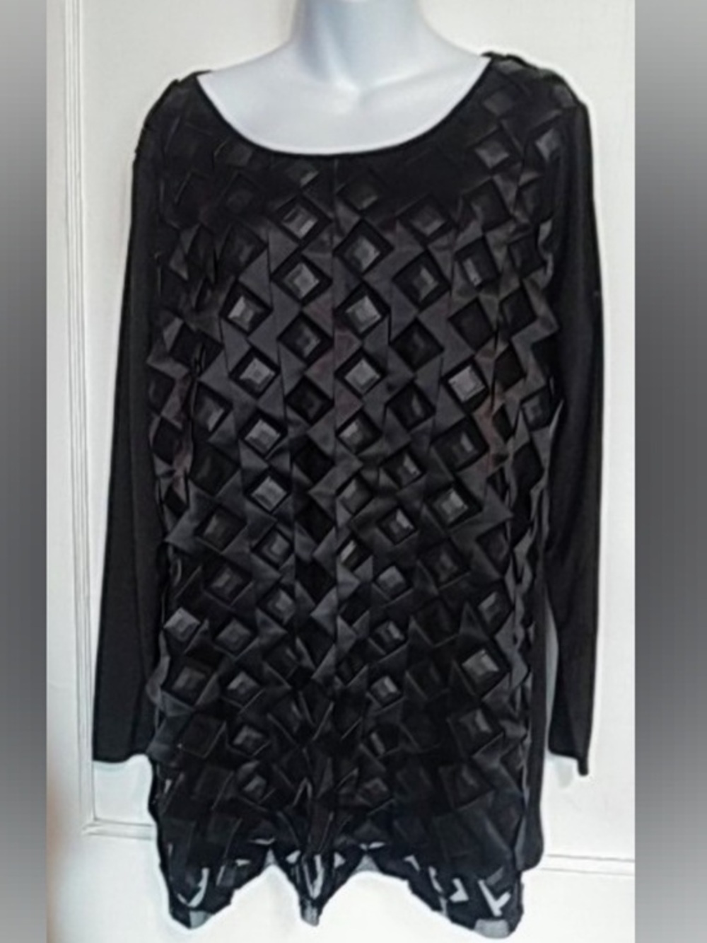 Ashro Black Textured Long Sleeve Blouse